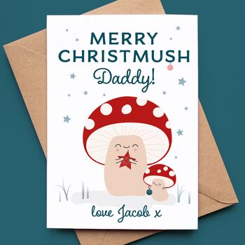 Daddy Christmas Card With Cute Toadstools, 2 of 4