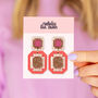 Double Gem Drop Earrings Pink, thumbnail 3 of 3