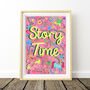 Pink Story Time Print, Reading Nook Illustration, Girls Room Wall Art, thumbnail 3 of 12