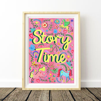Pink Story Time Print, Reading Nook Illustration, Girls Room Wall Art, 3 of 12