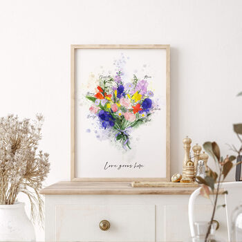 Family Birth Flower Bouquet Watercolour Print, 4 of 11