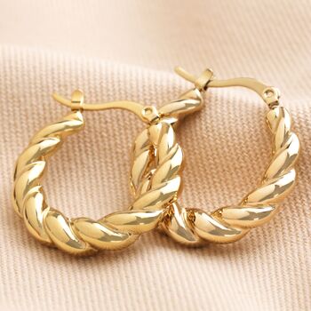 Gold Stainless Steel Large Twisted Rope Hoop Earrings, 2 of 4