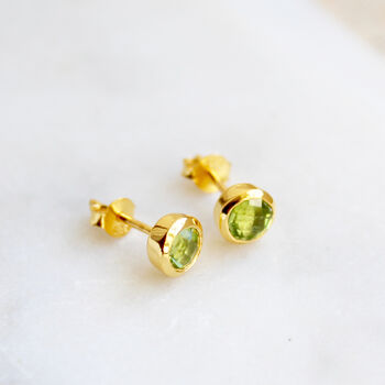 Birthstone Stud Earrings August: Peridot Gold Vermeil, 3 of 4