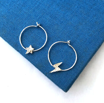 Mismatched Lightning Bolt And Star Hoop Earrings, 2 of 8