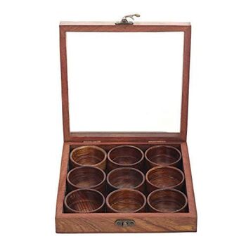 Wooden Handcrafted Round Spice Box Nine Compartments, 3 of 3