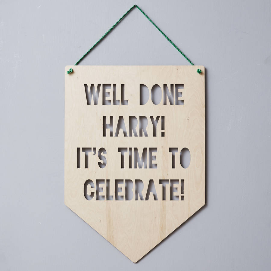 Personalised Congratulations Hanging Wooden Flag, 1 of 6