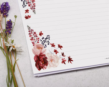 A4 Landscape Letter Writing Paper With Red And Pink Flower Design, 3 of 4