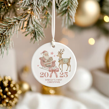 Personalised Baby's First Christmas Santa Bauble Keepsake In Pink Or Blue, 3 of 6