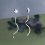 Moon And Star Threader Earrings In Sterling Silver, thumbnail 1 of 9