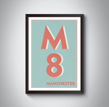 M8 Manchester Typography Postcode Print, 4 of 8