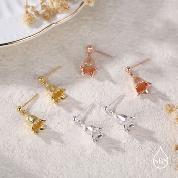 Sterling Silver Delicate Bluebell Flower Drop Stud Earrings, 5 of 11