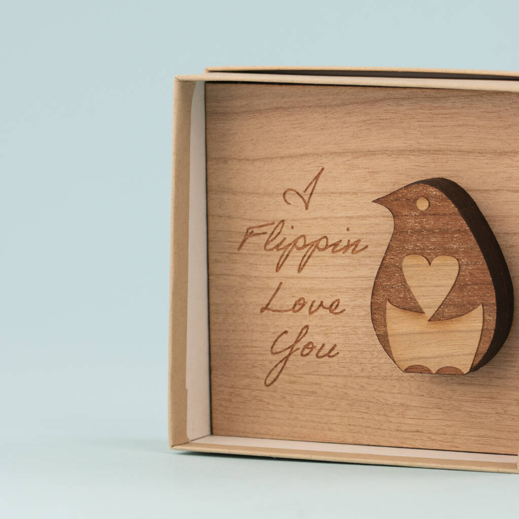 Boxed Flippin Love You Wooden Penguin, 1 of 6