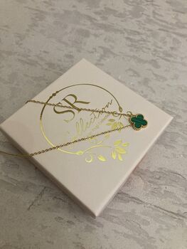 Gold Plated Green Single Clover Necklace, 4 of 7