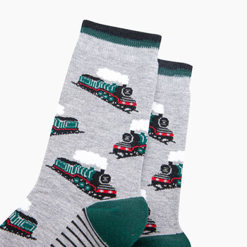 Steam Trains Bamboo Socks In Light Grey, 3 of 4