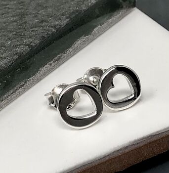 Sterling Silver Cut Out Heart Stud Earrings, 2 of 6