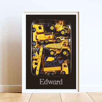 Personalised Toy Diggers Construction Vehicles Print, 2 of 5
