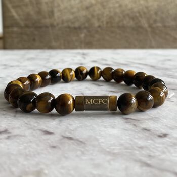 Men's Manchester City Football Fan Tiger's Eye Bracelet, 2 of 6