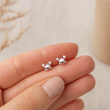 Sterling Silver Crab Stud Earrings, 3 of 9