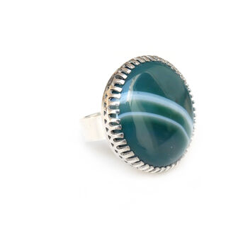 Banded Green Agate Gemstone Ring Set In Sterling Silver, 4 of 5