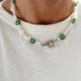Annie 90s Style Green Evil Eye Pearl Beaded Necklace, thumbnail 1 of 3