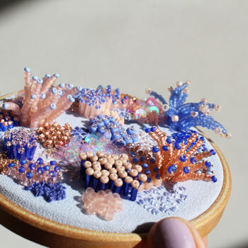 3D Beaded And Embroidered Coral Inspired Hoop Art, 5 of 10