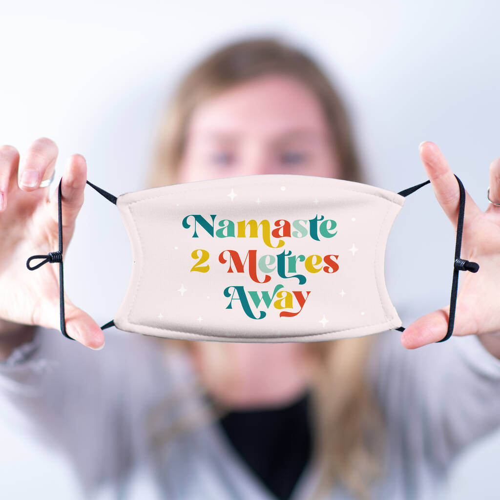 'Namaste Two Metres Away' Adult Face Mask With Filters, 1 of 2