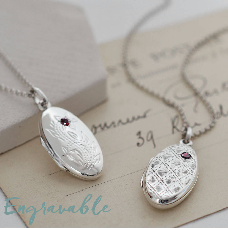 Sterling Silver Oval Locket Necklace With Garnet, 1 of 10