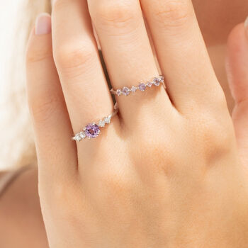 Lavender Amethyst Five Stone Ring In Sterling Silver And Gold, 2 of 11