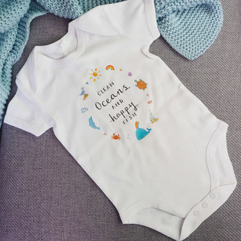 'Clean Oceans And Happy Fish' Babygrow, 5 of 5