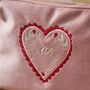 Personalised Pink Velvet Heart Embroidered Cosmetic Bag, thumbnail 2 of 3