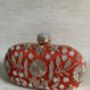 Orange Raw Silk Oval Pearl Clutch Bag, thumbnail 8 of 10