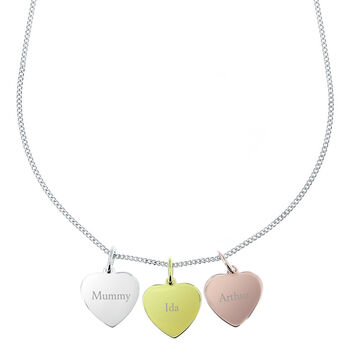 Personalised Tri Tone Three Names Hearts Necklace, 2 of 5