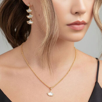 Gingko 18 K Gold Plated Shell Pendant Necklace, 4 of 5