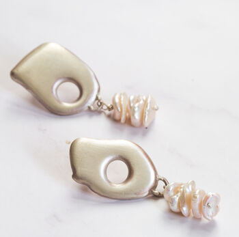 Abstract Mismatched Silver Earrings With Pearls, 2 of 2