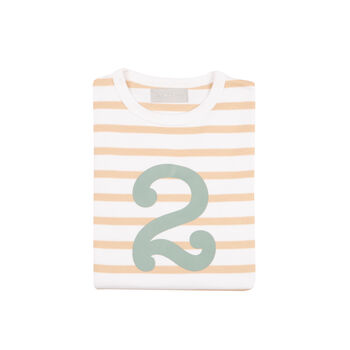 Biscuit + White Breton Striped Number/Age T Shirt Green, 3 of 6