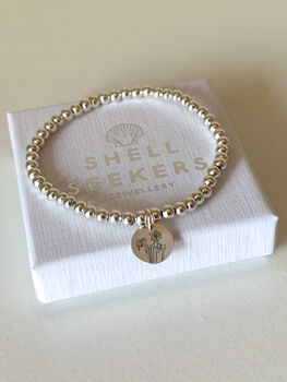 Sterling Silver Daffodil Beaded Bracelet With Engraved Tag, 6 of 8