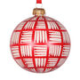 Christmas Lines Glass Bauble 8cm, Red On Natural, thumbnail 1 of 2