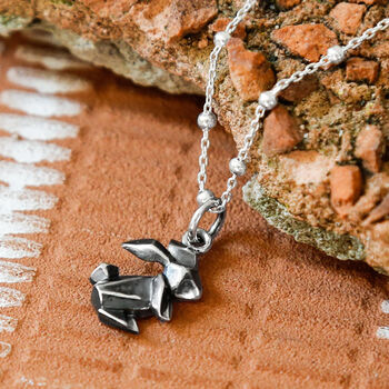 Sterling Silver Oxidised Origami Bunny Necklace, 2 of 3