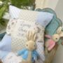 Personalised Blue And Grey Bunny Name Cushion, thumbnail 2 of 9