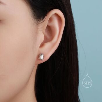 Small Buddha Head Stud Earrings In Sterling Silver, 2 of 11