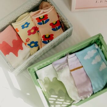 Ray Cream Tulip Flower Floral Ankle Socks, 3 of 3