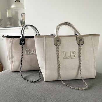 Personalised Stone Large Monogram Chain Tote School Bag, 8 of 11