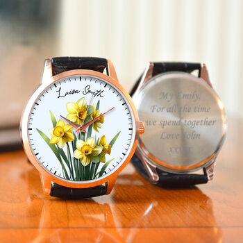 Personalised Wrist Watch With Floral Daffodil Design, 3 of 3