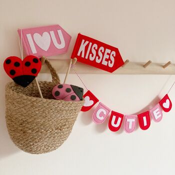 Pink And Red Felt Personalised Bunting Garland, 3 of 5