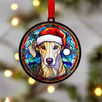 Lurcher In Santa Hat Suncatcher Decoration, 6 of 6