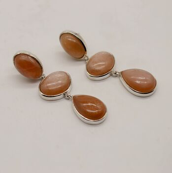 Peach Moonstone 925 Silver Earrings, 3 of 8