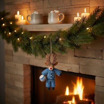 Handmade Felt Christmas Pyjamas Rudolph Decoration, 4 of 4