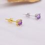 Natural Amethyst Tiny Stud Earrings In Sterling Silver, thumbnail 1 of 12