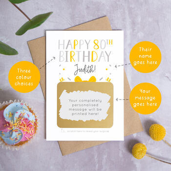 Personalised 80th Birthday Present Scratch Card, 4 of 11