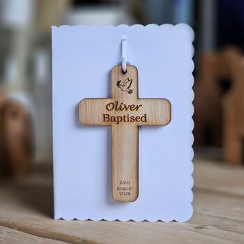 Personalised Baptism Cross Hanging Decoration Card, 2 of 4